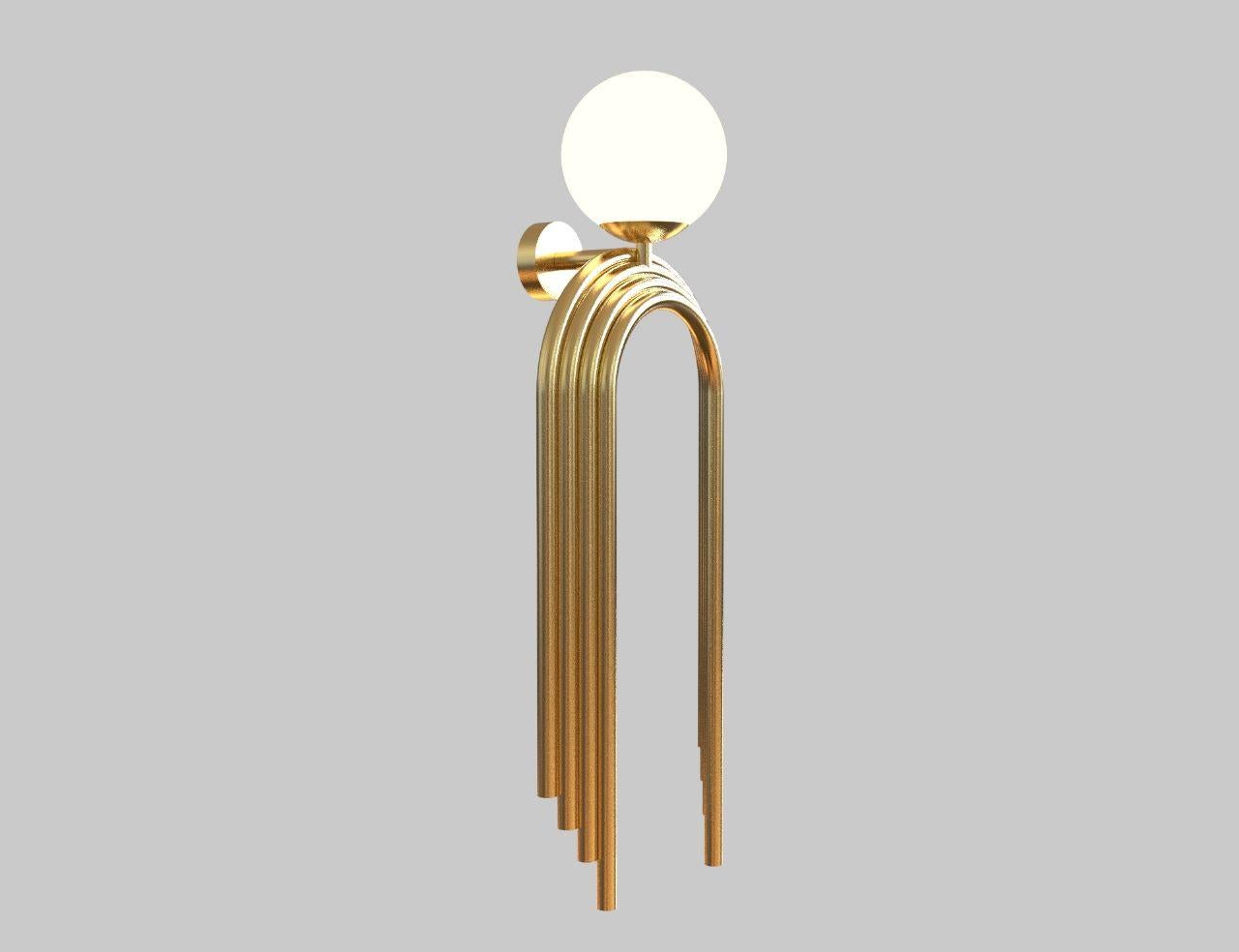 Bauhaus Arch Wall Scone with Brass and Hand Blown Glass For Sale