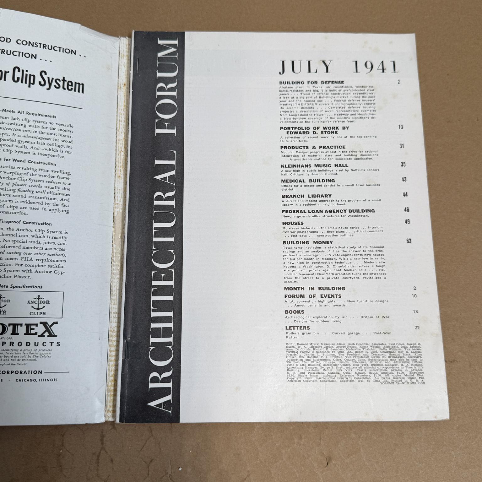 Papier The Architectural Forum July 1941 Magazine Time Inc en vente