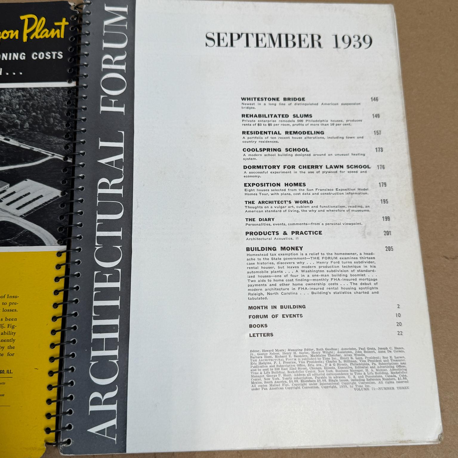 20ième siècle The Architectural Forum September 1939 Magazine Time Inc en vente