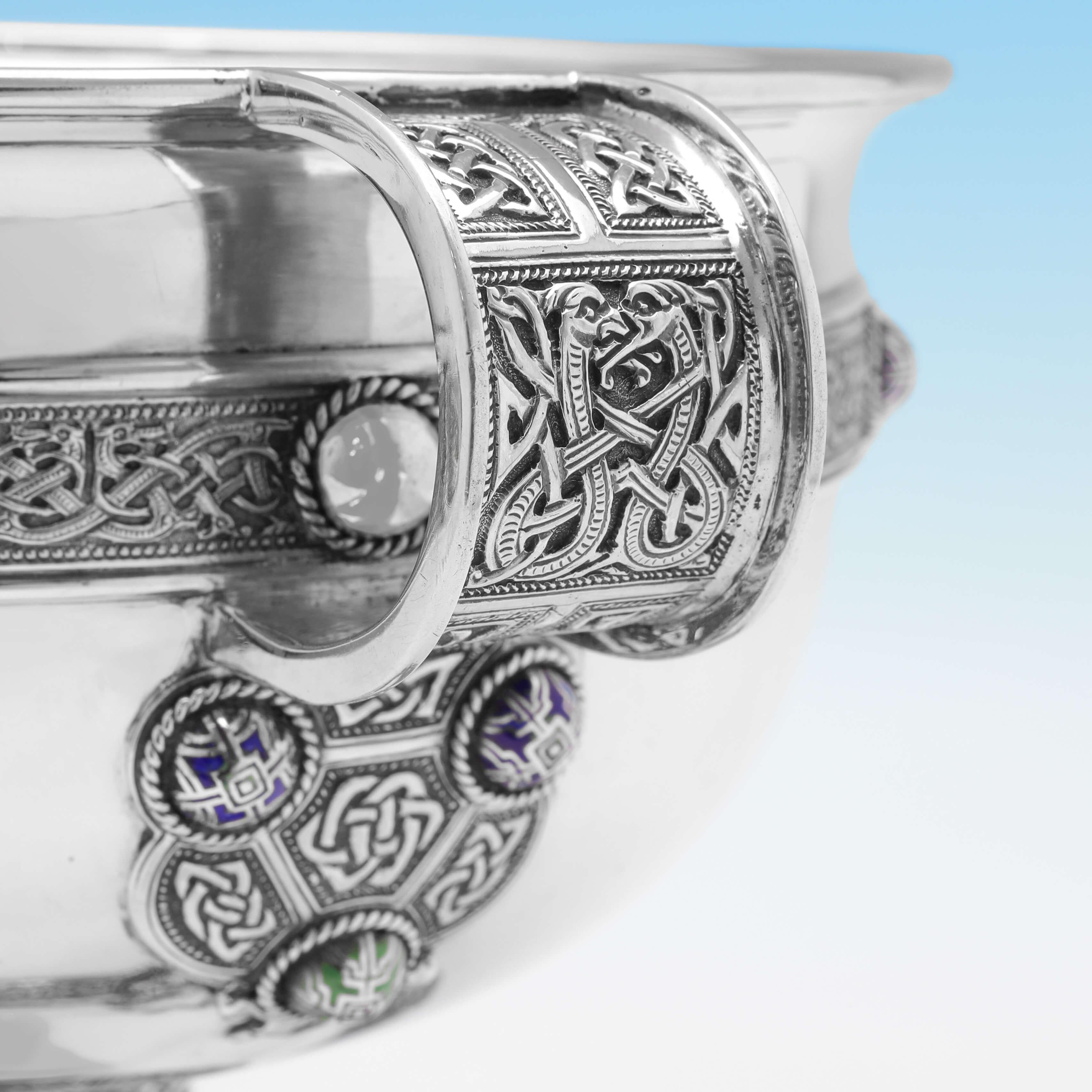 Medieval Ardagh Chalice, an Antique Sterling Silver and Enamel Replica Dublin 1914 For Sale