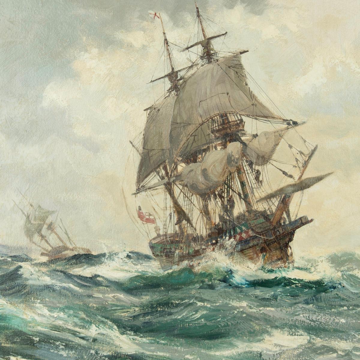 English ‘The Ark & the Dove off the Scillies with Lord Baltimore aboard’ Montague Dawson For Sale