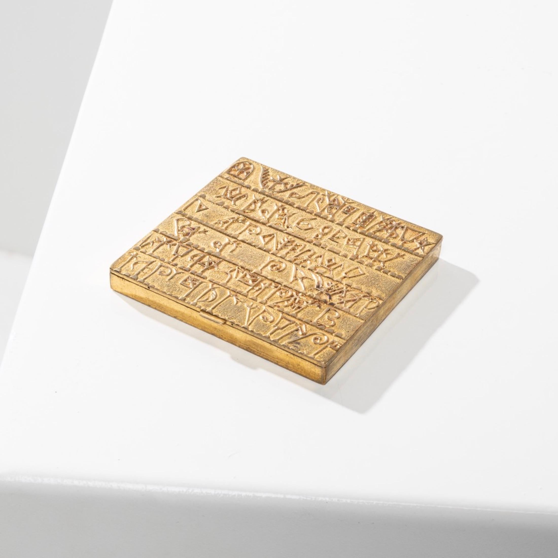 Mid-Century Modern Armenian Alphabet by Line Vautrin, Gilt Bronze Compact For Sale