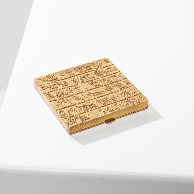French Armenian Alphabet by Line Vautrin, Gilt Bronze Compact For Sale