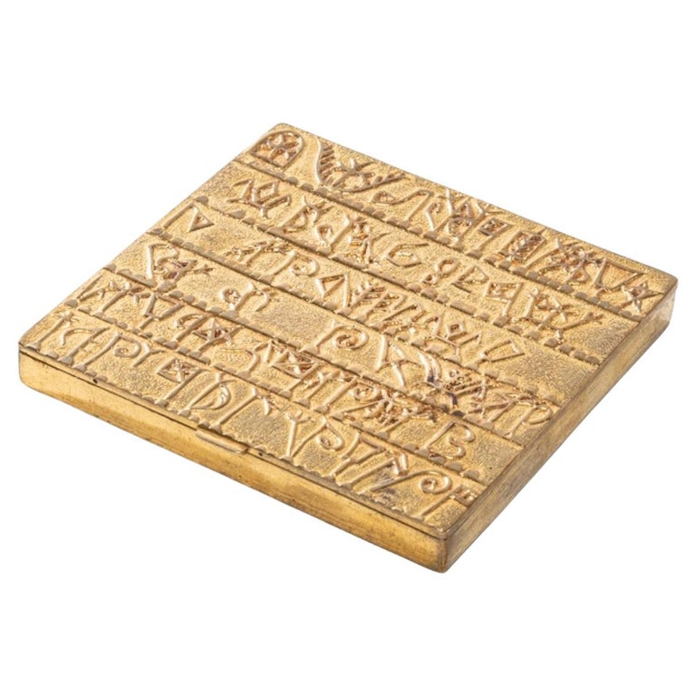 Armenian Alphabet by Line Vautrin, Gilt Bronze Compact For Sale
