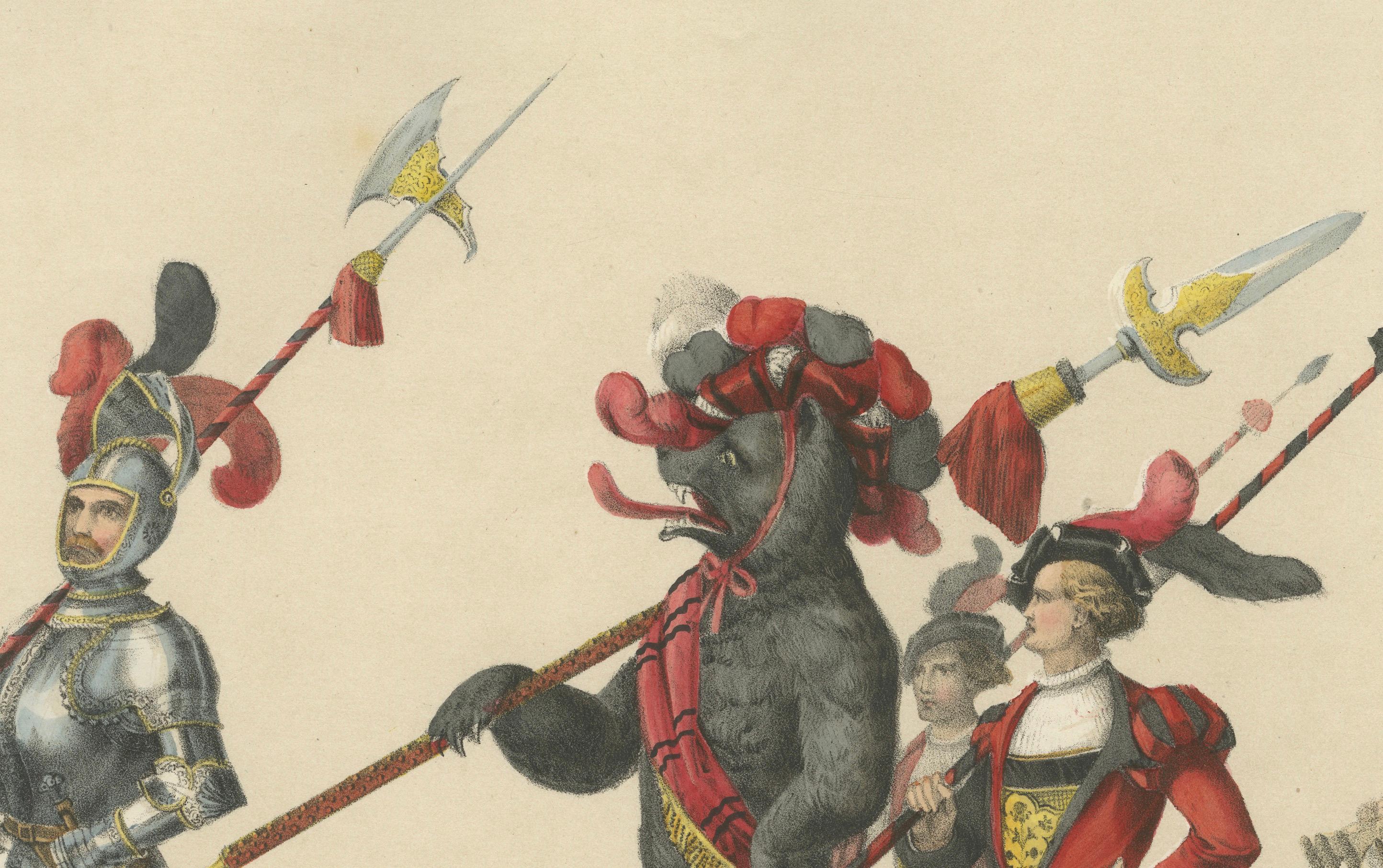 Der gepanzerte Anführer und der Bär - eine einzigartige Berner Prozession, 1855 (Mittleres 19. Jahrhundert) im Angebot