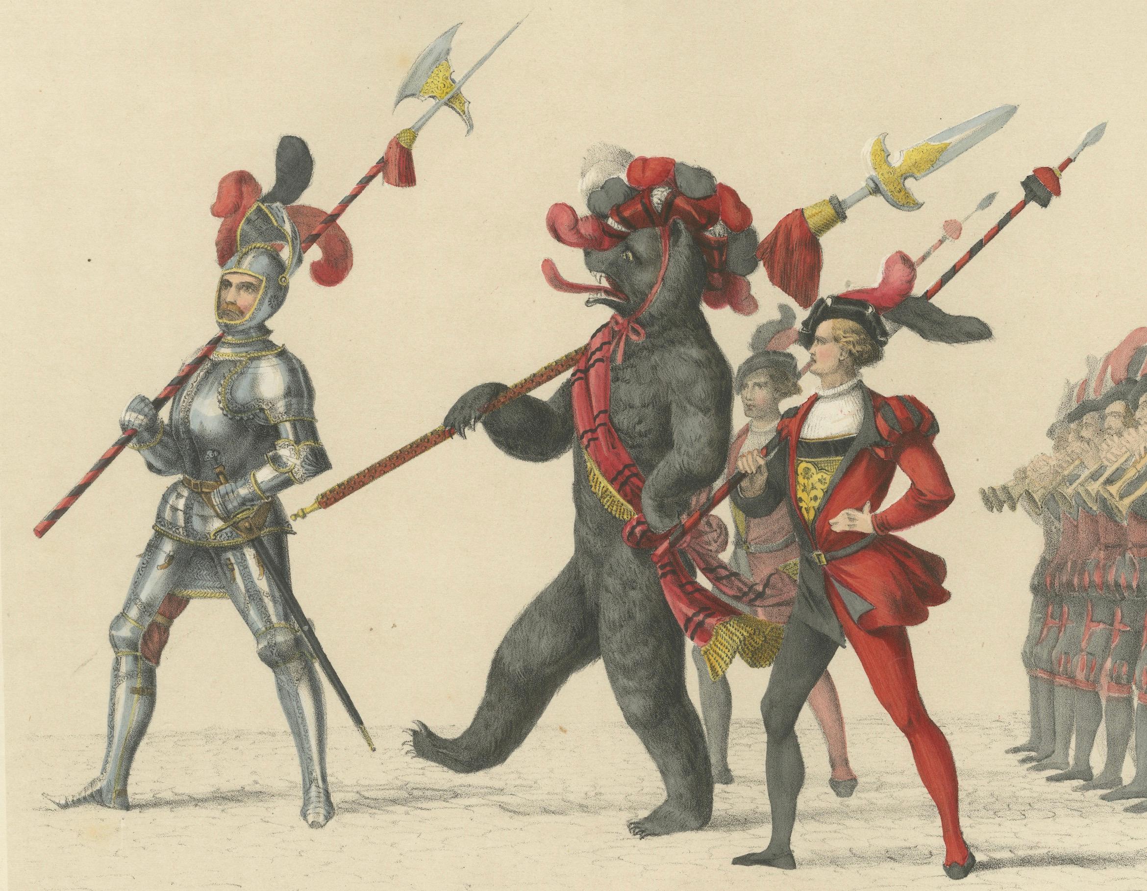 Der gepanzerte Anführer und der Bär - eine einzigartige Berner Prozession, 1855 (Papier) im Angebot