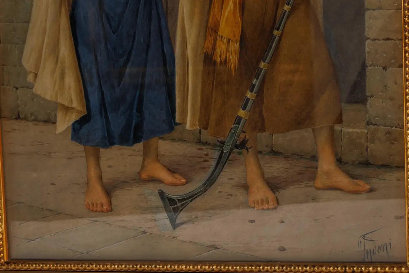 „The Arms Collector“ Ein außergewöhnliches orientalisches Aquarell von Filippo Indoni (Italienisch) im Angebot