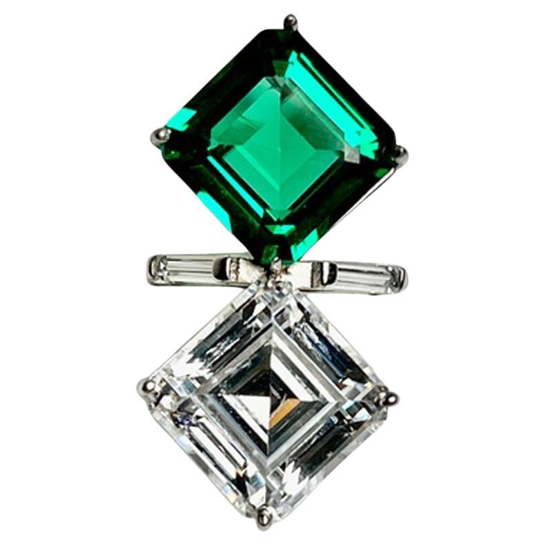 Art Deco Toi et Moi Love Kostümschmuck mit Diamanten und Smaragden  Ring