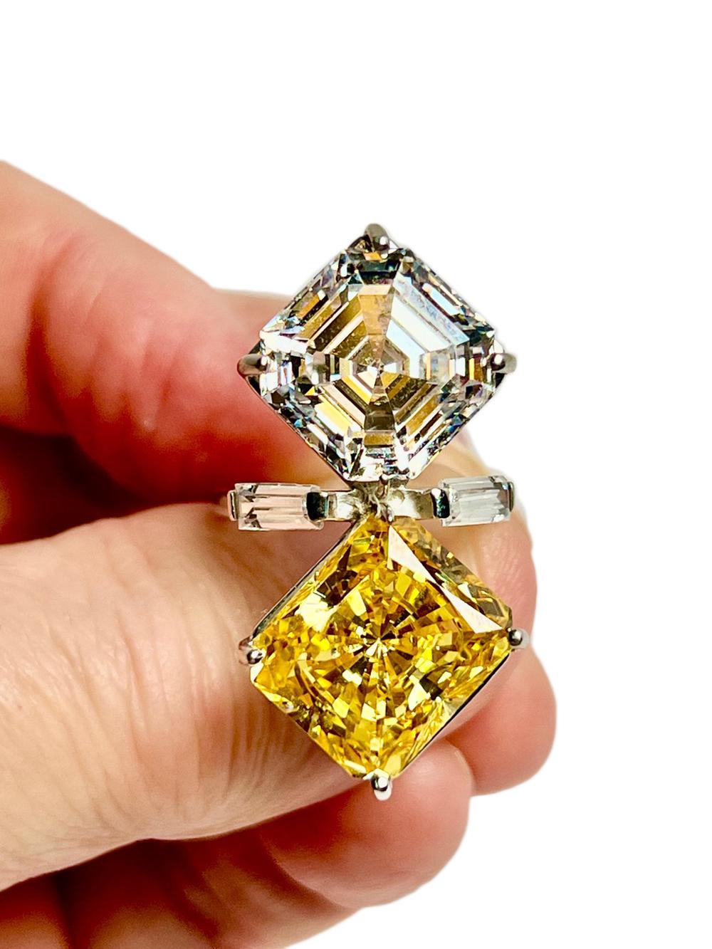 Asscher Cut The Art Deco Toi et Moi Love Costume Jewelry Double Diamond Ring