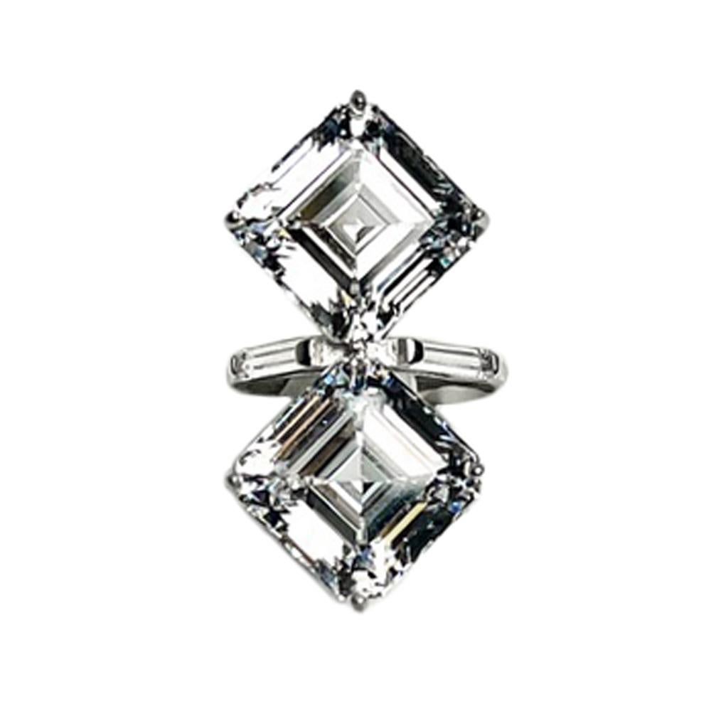 Asscher Cut Toi et Moi Love Ring In Costume Jewelry 10 Carat Each Lab CZ Diamond Ring For Sale