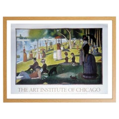 Affiche dans un cadre en chêne de l'Art Institute représentant « Un dimanche à La Grande Jatte, 1884 », 1990