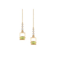 Art of Travel "Gem Perfume" Chain Earrings 18k Yellow Gold Green Peridot Diamond