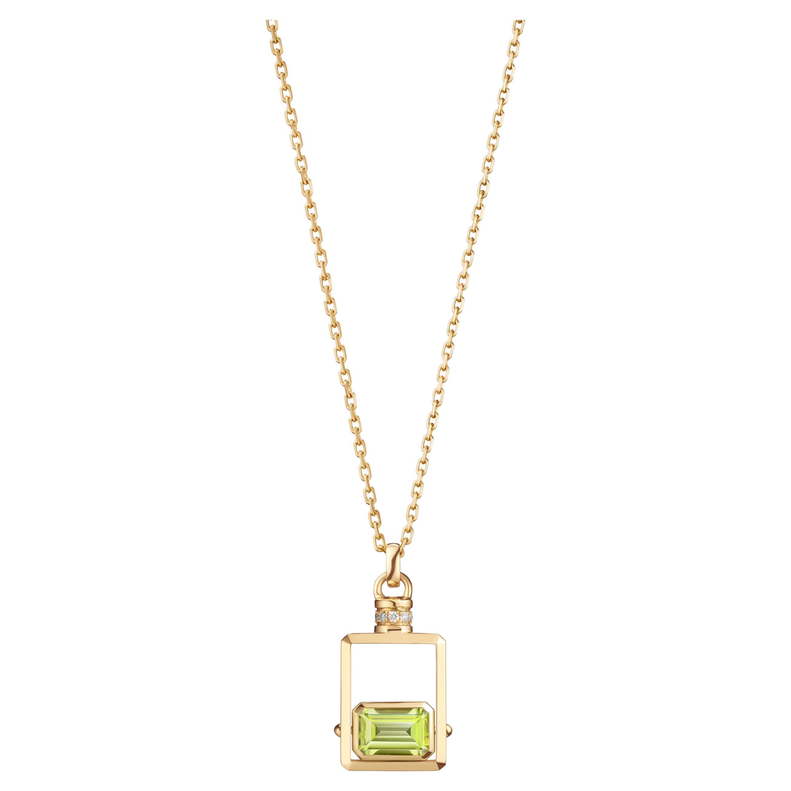 Art of Travel 'Gem Perfume' Pendant Necklace 18k Gold Green Peridot Diamond For Sale