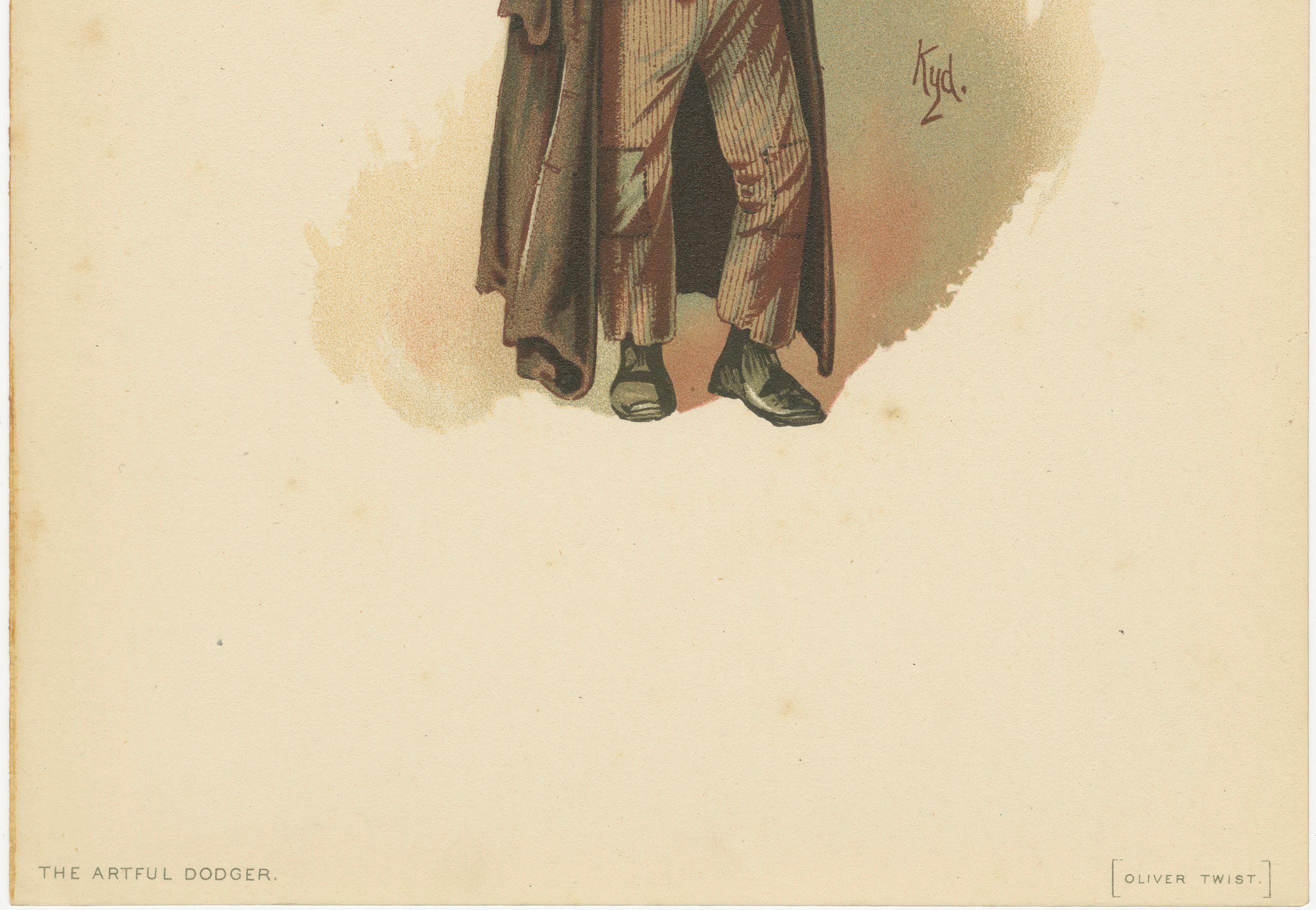 Der gewiefte Dodger aus Oliver Twist - Original Dickens Lithographie von Kyd, um 1889 (Englisch) im Angebot