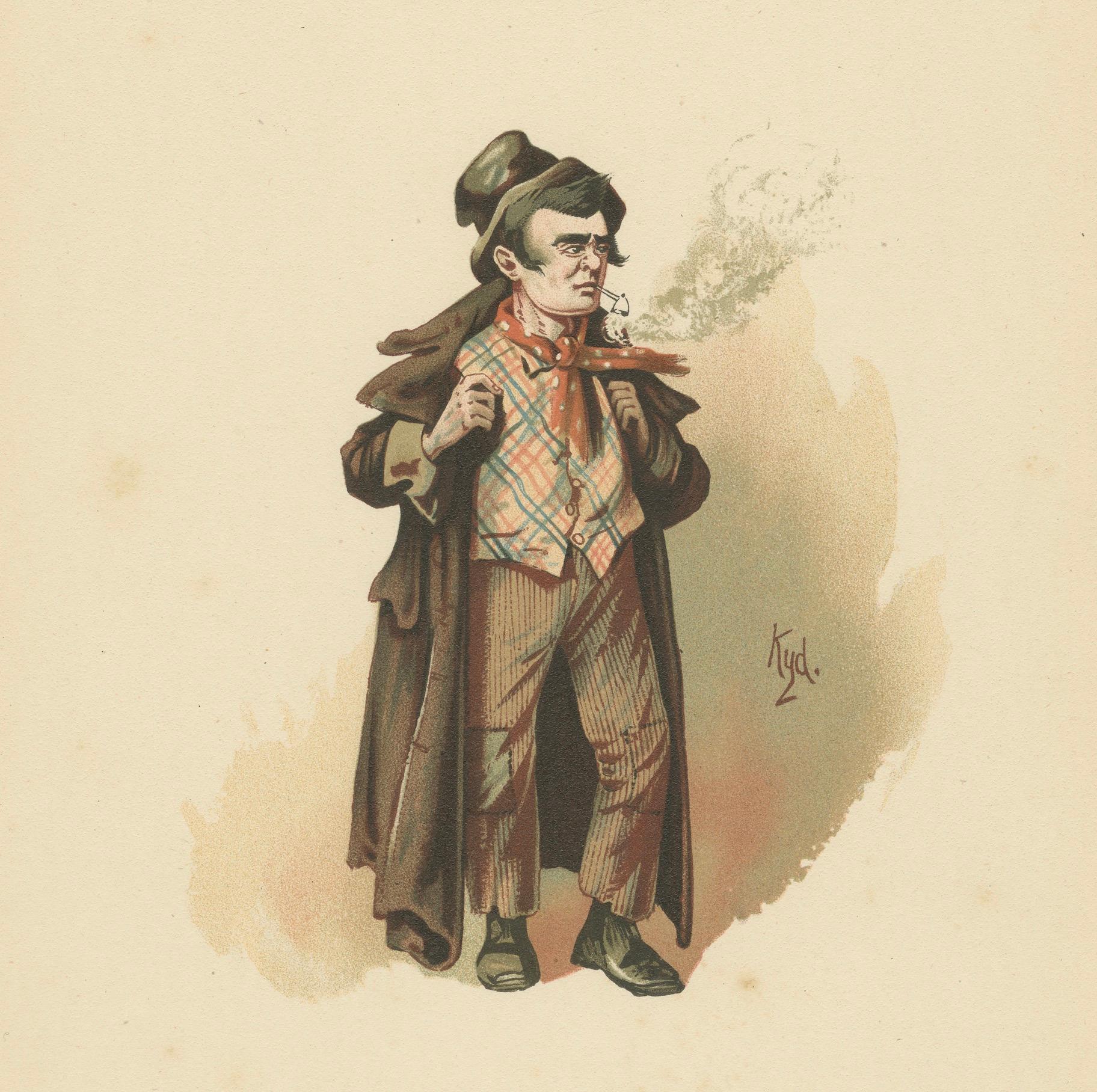 Der gewiefte Dodger aus Oliver Twist - Original Dickens Lithographie von Kyd, um 1889 (Papier) im Angebot