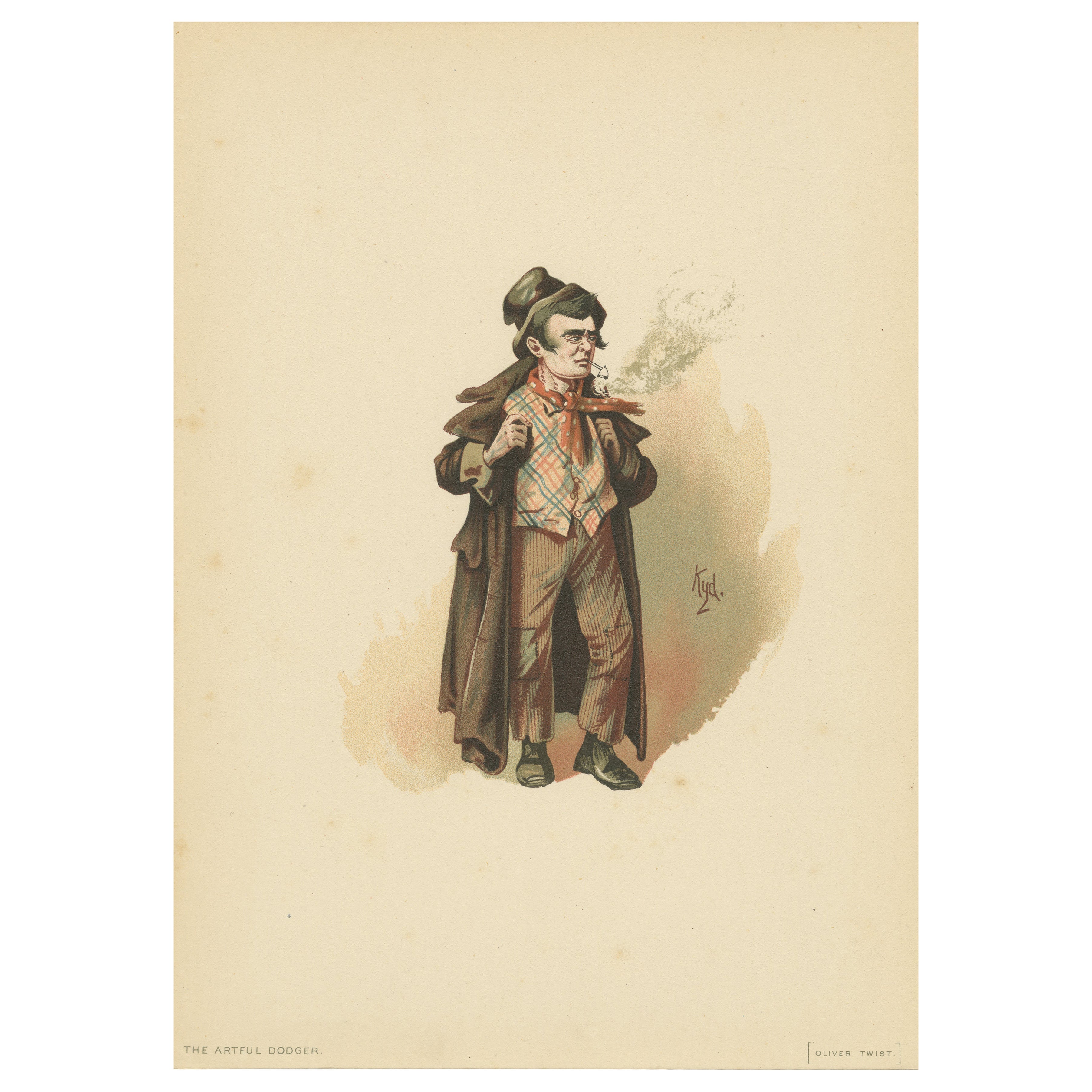 L'astuto scavezzacollo da Oliver Twist - Litografia originale di Dickens realizzata da Kyd, 1889 ca. in vendita