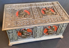 "The Arts, " Large Silvered Bronze Casket with Symbols of Pottery, Spinning et Al