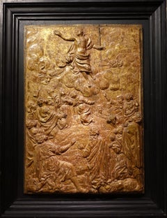 The Ascension Of Christ, Bas-relief In Giltwood, 17th C. Flanders?
