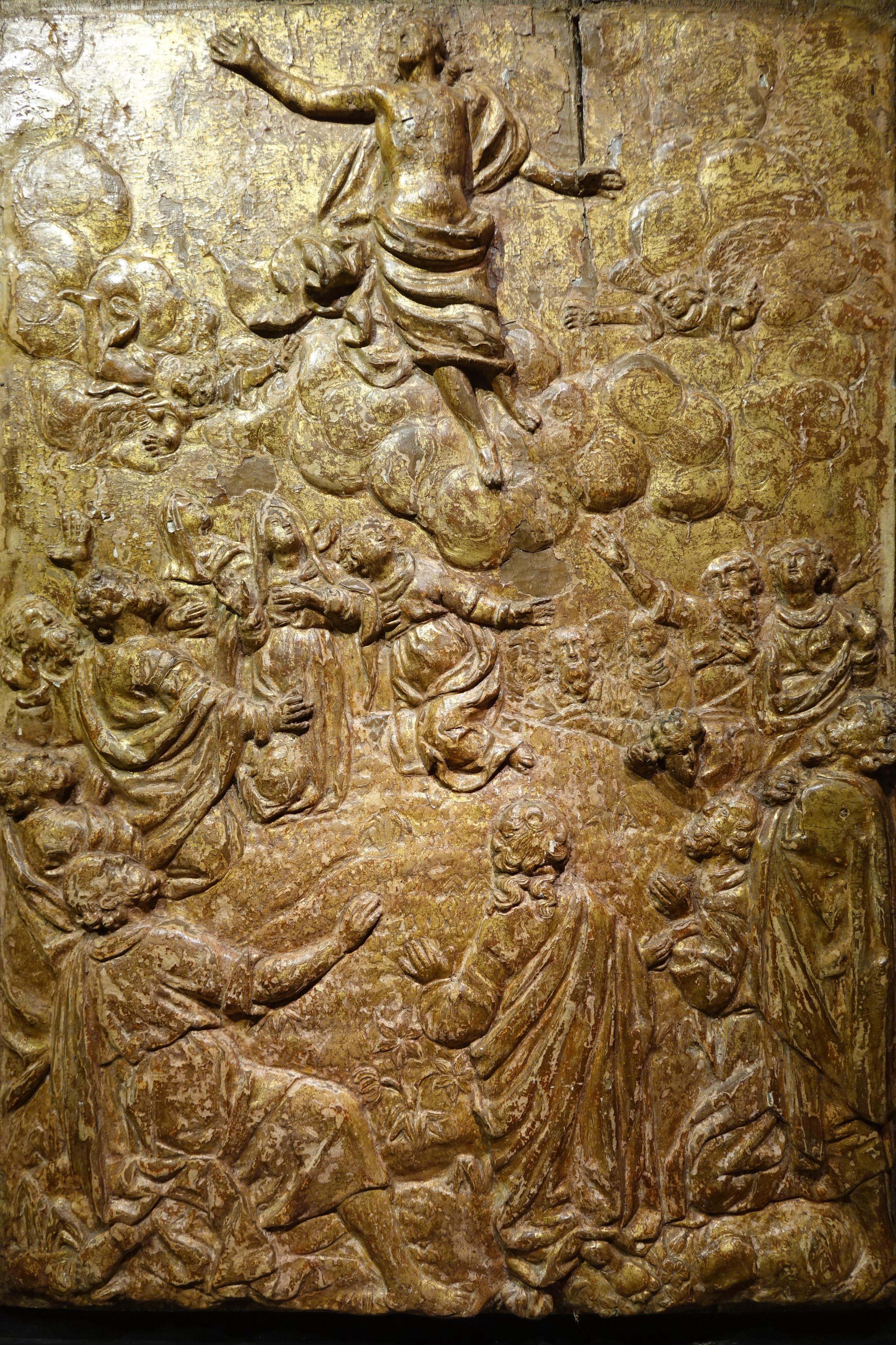 Baroque The Ascension Of Christ, Bas-relief In Giltwood, 17th C. Flanders? For Sale
