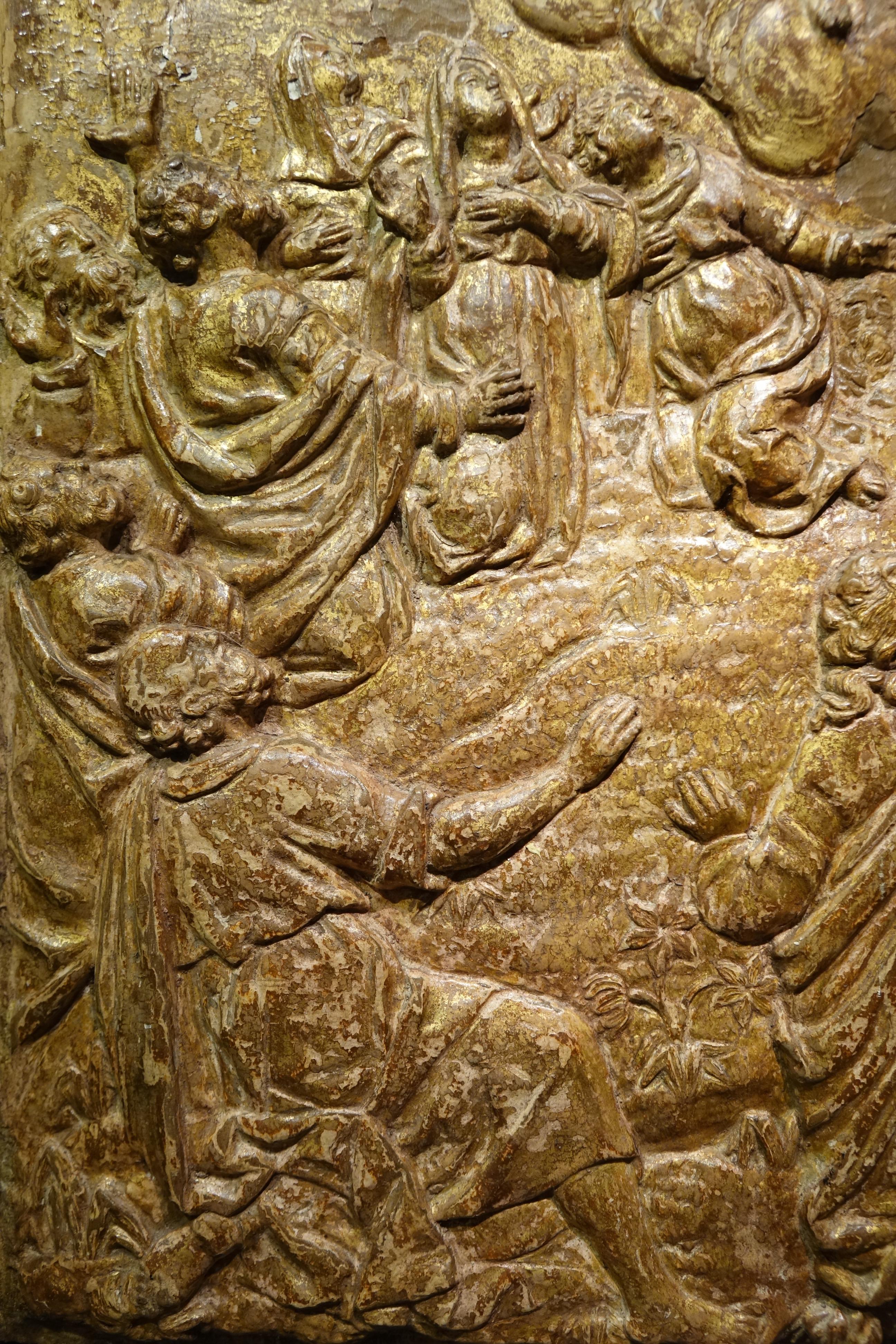 Hand-Crafted The Ascension Of Christ, Bas-relief In Giltwood, 17th C. Flanders? For Sale