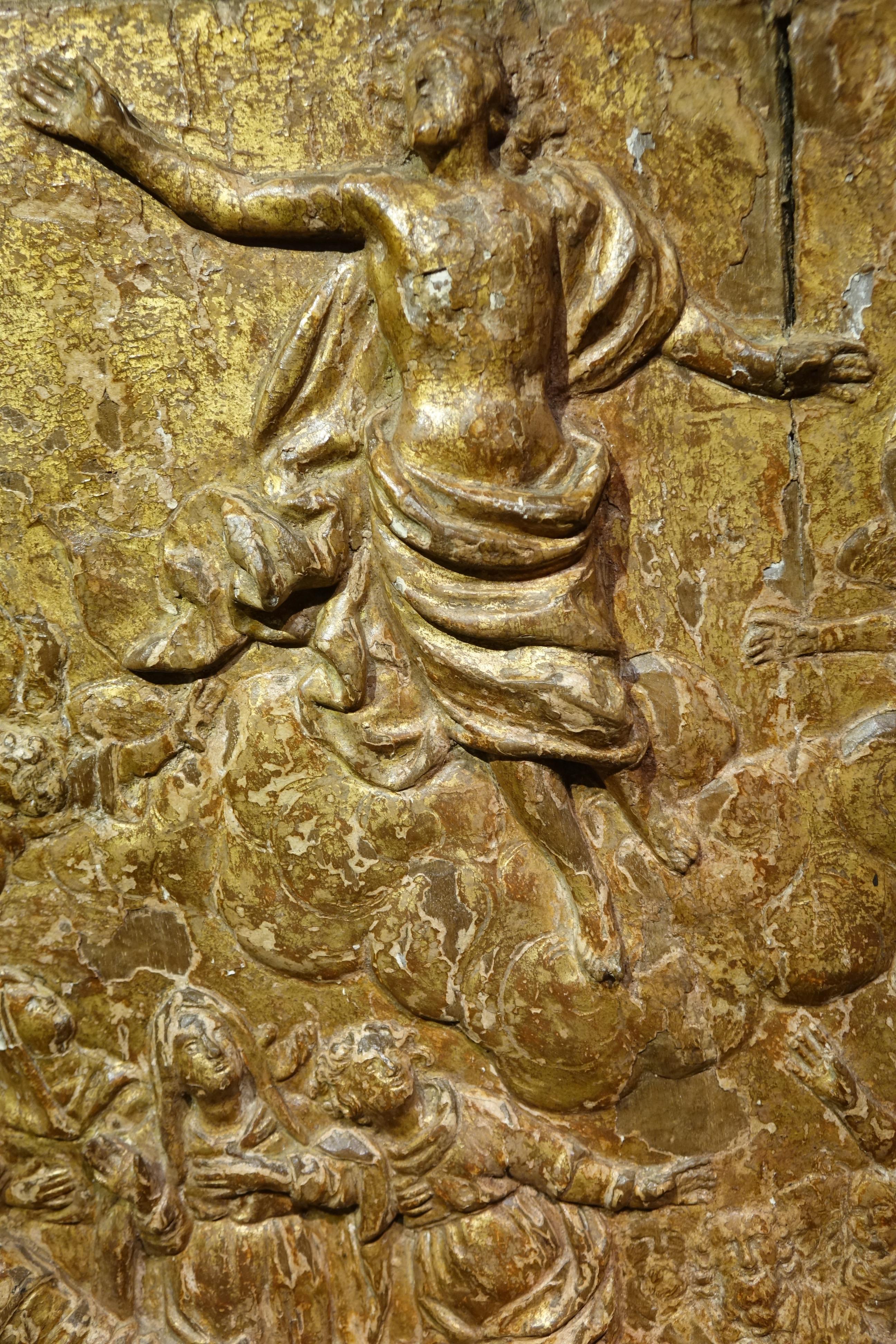 The Ascension Of Christ, Bas-relief In Giltwood, 17th C. Flanders? In Fair Condition For Sale In PARIS, FR