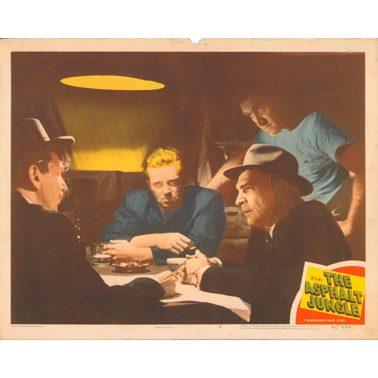 Original 1950 U.S. scene card for the film The Asphalt Jungle directed by John Huston with Marilyn Monroe / Sterling Hayden / Louis Calhern / Jean Hagen / James Whitmore. Very Good-Fine condition, border damage. Please note: the size is stated in