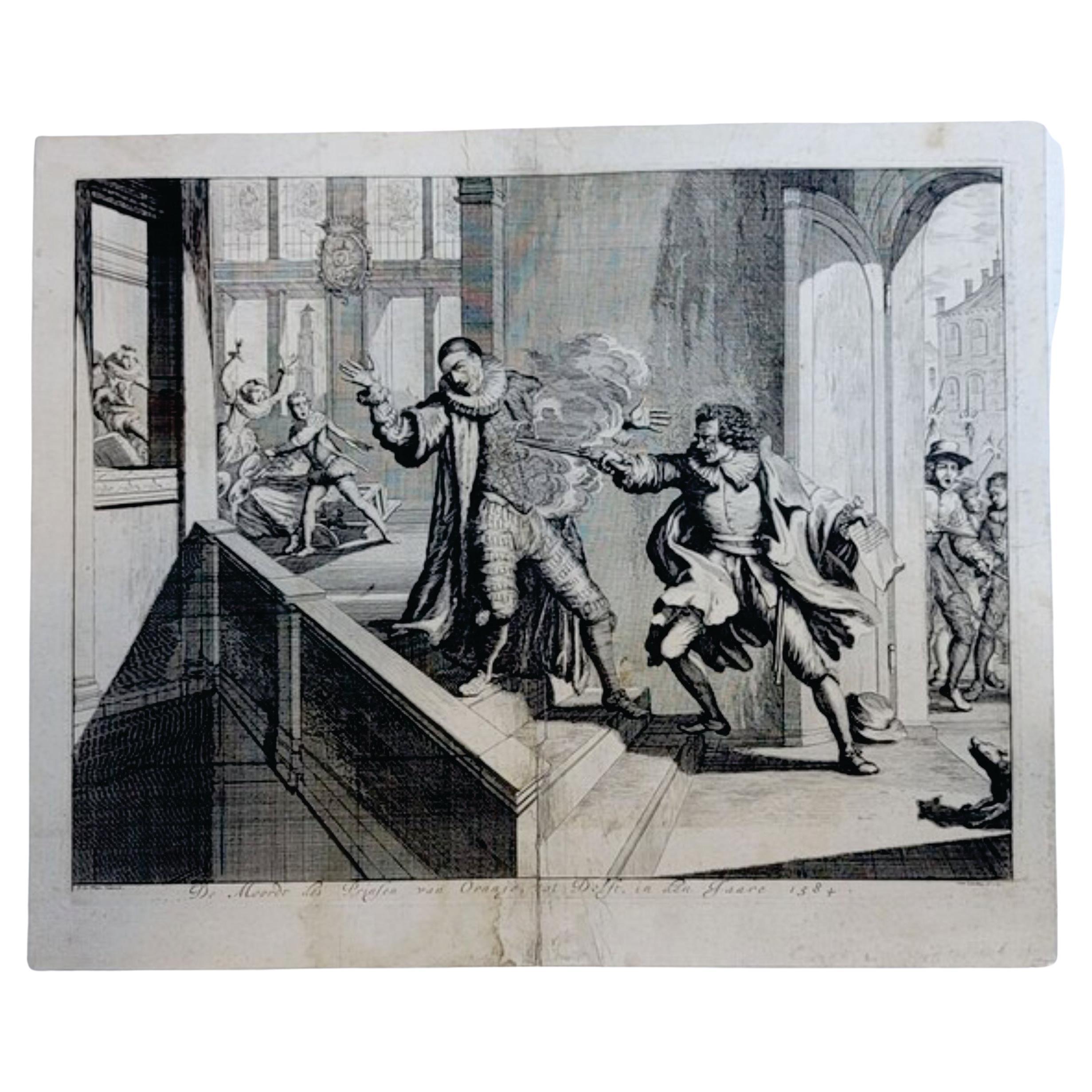 The Assassination of William of Orange by Jan Luyken, 1649~1712 For Sale