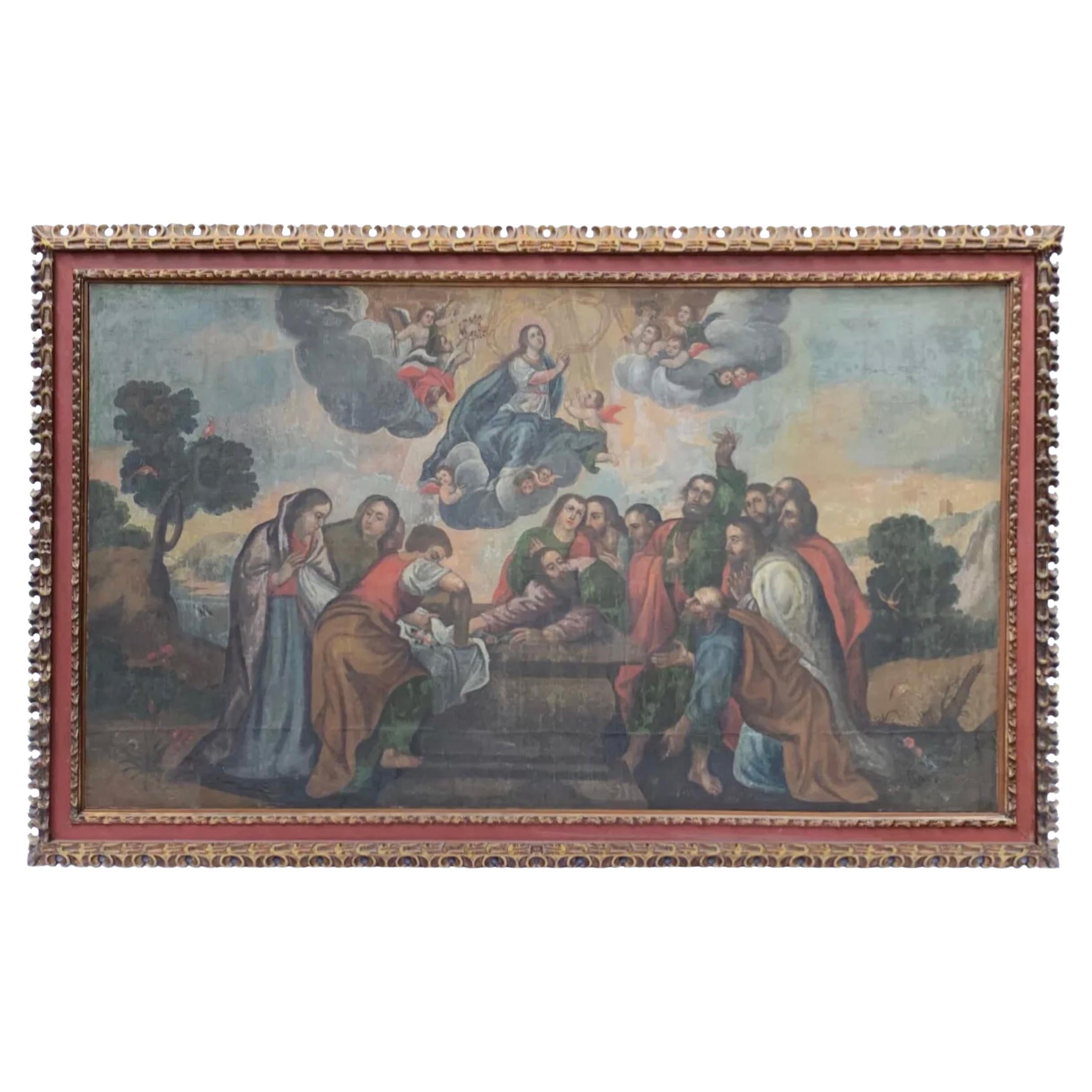 The Assumption of Mary or Dormition of the Virgin 18th Century Spanish Colonial (Peruanisch) im Angebot