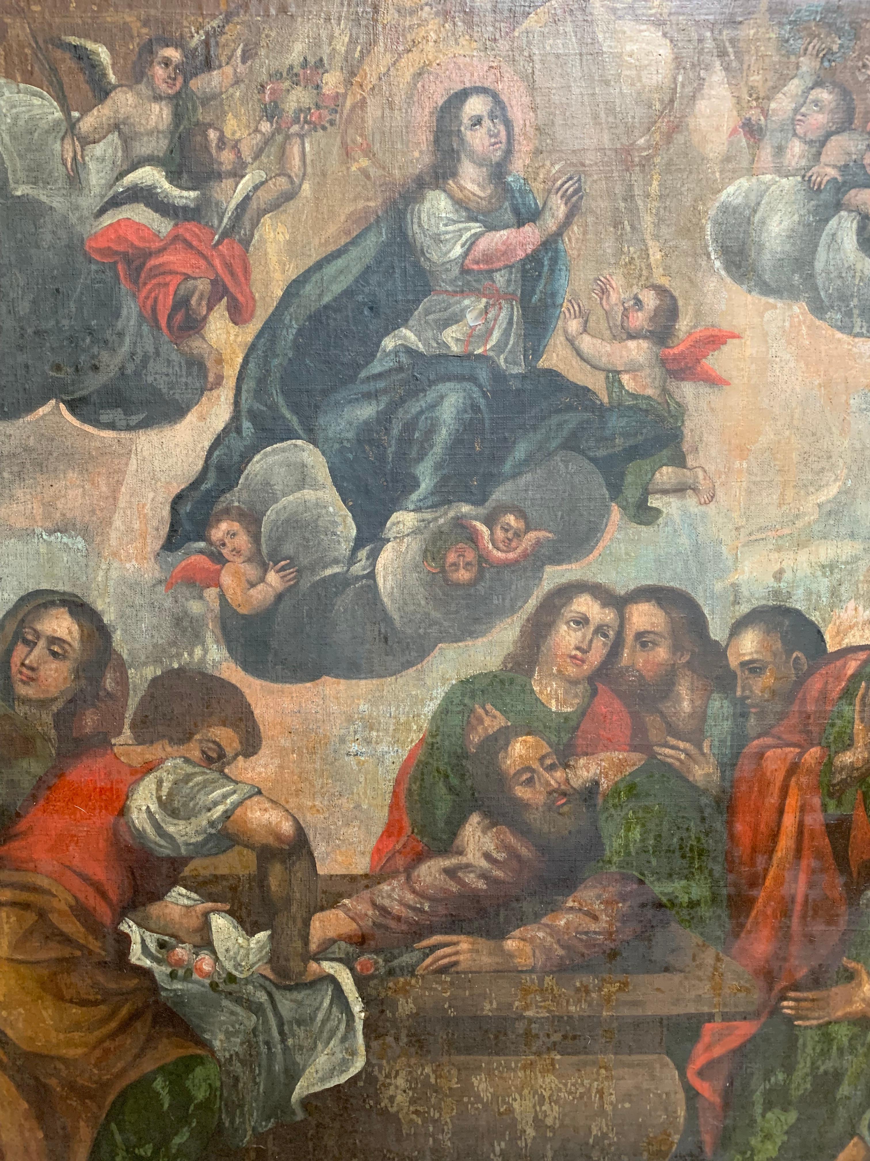 The Assumption of Mary or Dormition of the Virgin 18th Century Spanish Colonial (18. Jahrhundert) im Angebot