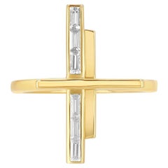 18k Solid Yellow Gold Geometric Ring set with 0.4 Carat Diamond Baguette