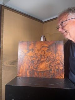 The Astronomer Unique Historical Folk Art Painting Signed 1918