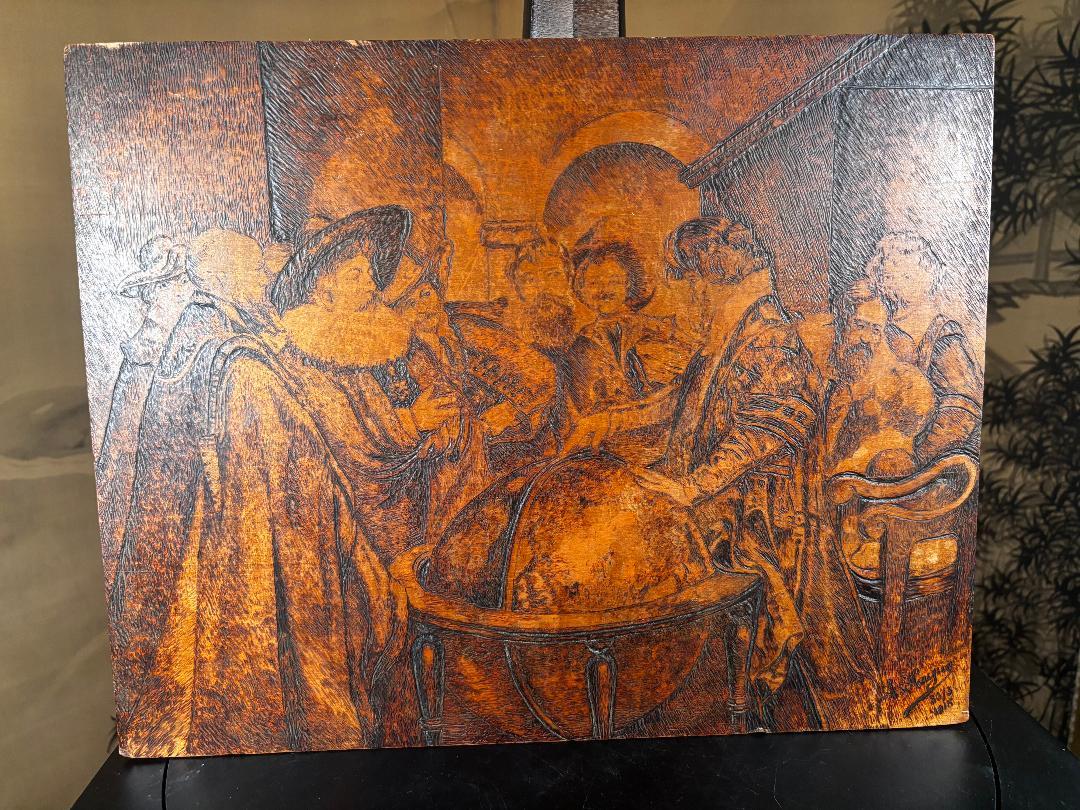 El astrónomo Pintura histórica única de arte popular Firmada 1918 Francés en venta