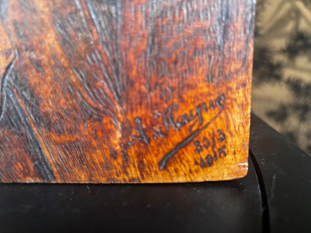 El astrónomo Pintura histórica única de arte popular Firmada 1918 Madera en venta