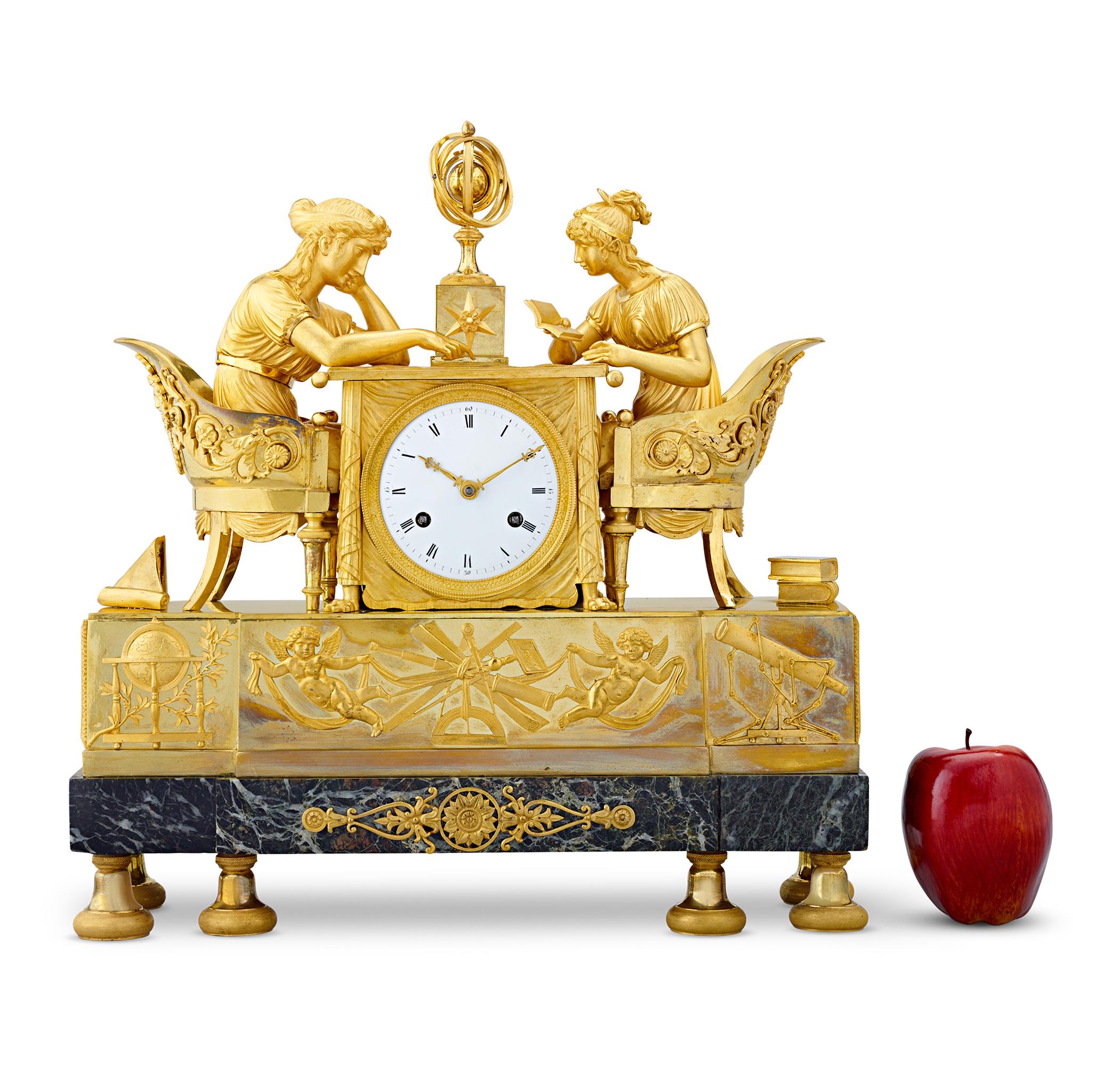 La Lección de Astronomía Reloj de chimenea Imperio Francés siglo XIX en venta