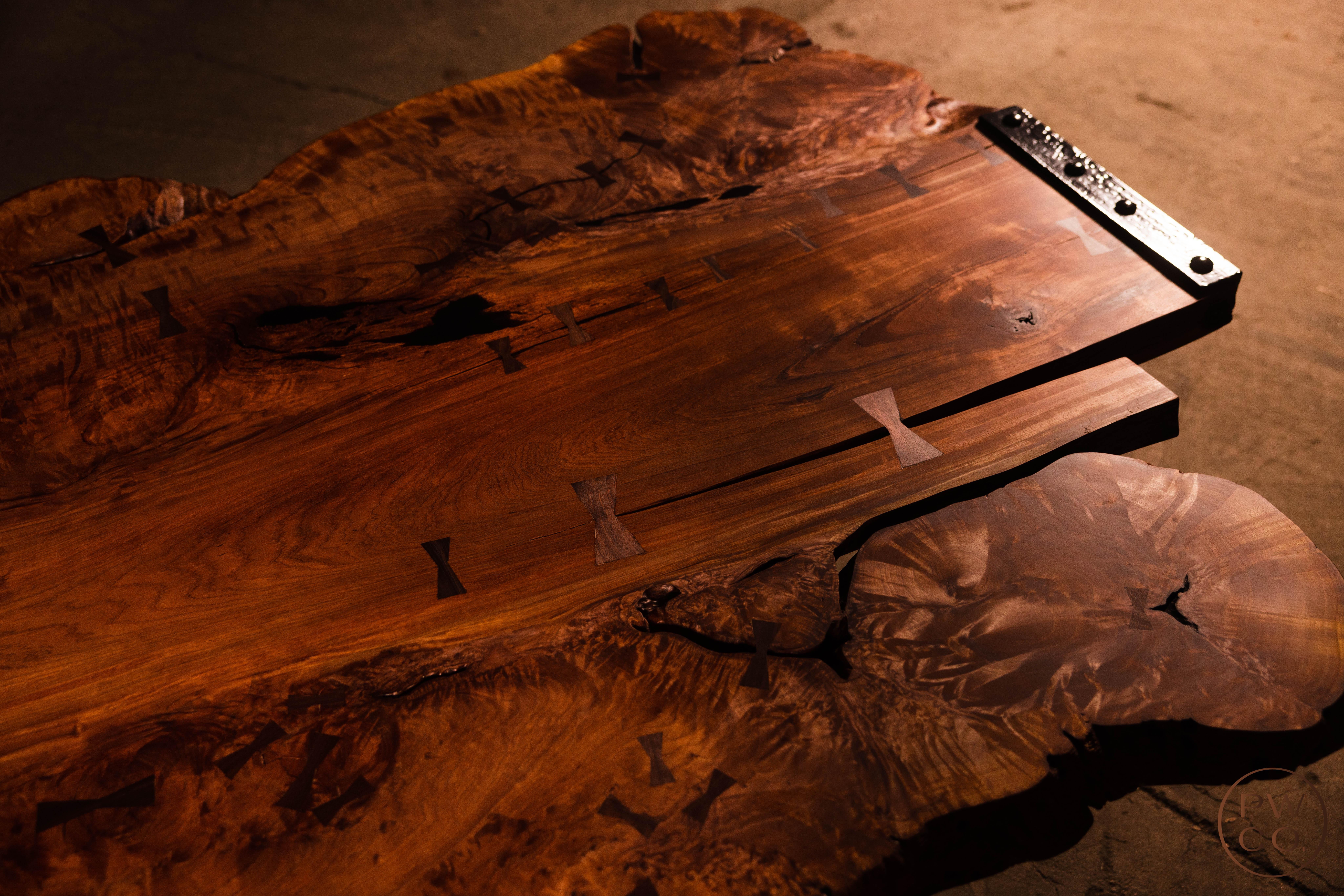 The Atlanta Workbench - Super Rare Live Edge Double Elm Burl Coffee Table In New Condition For Sale In New Hope, PA