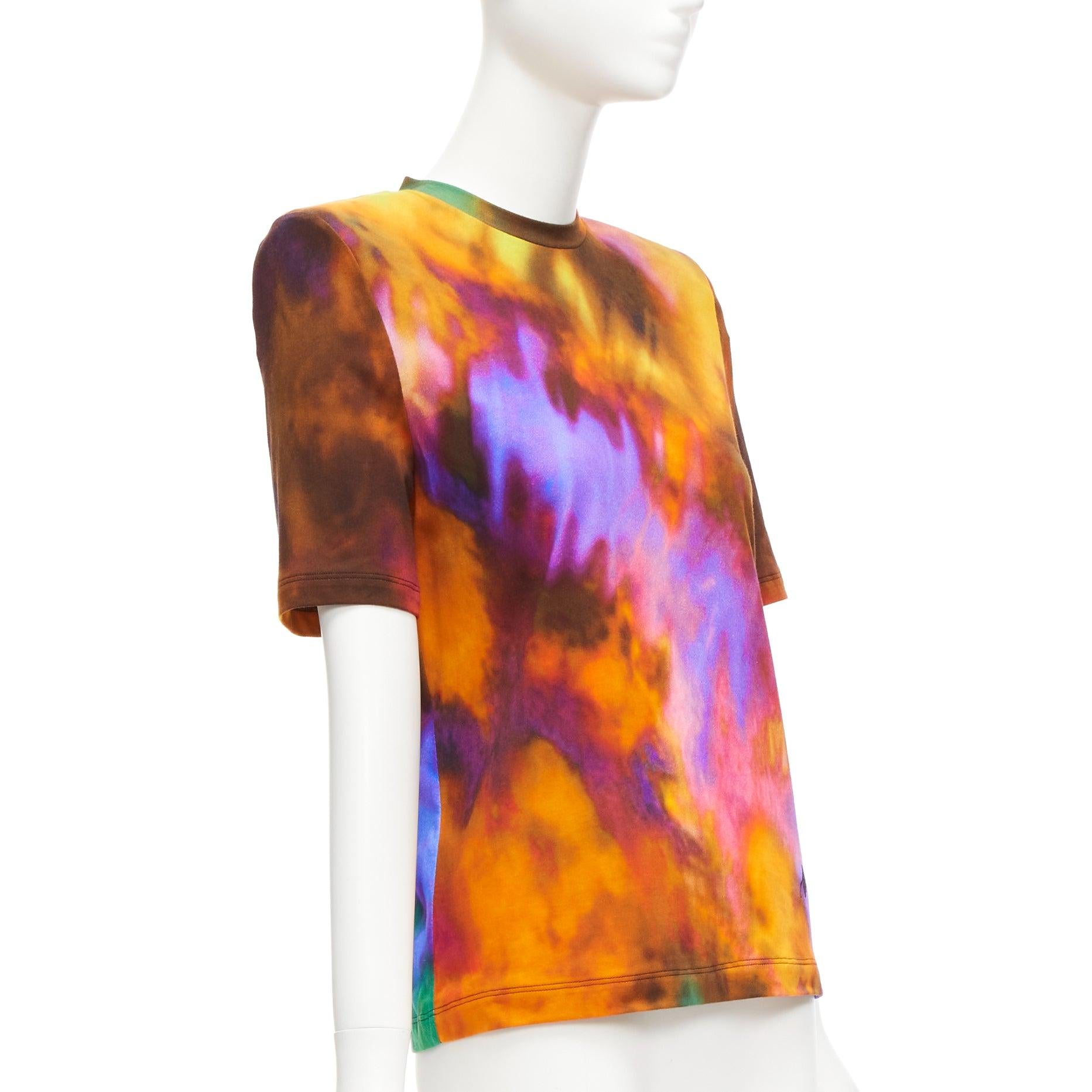 THE ATTICO Bella tie dye logo embroidery power shoulder tshirt IT36 XXS In Excellent Condition For Sale In Hong Kong, NT