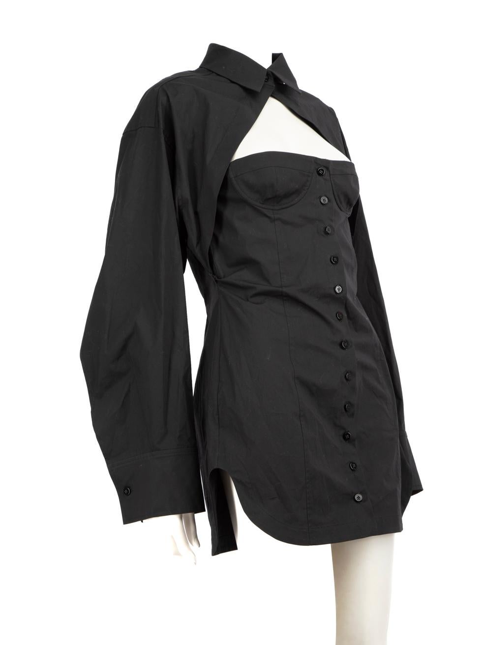 CONDITION is Very good. Minimal wear to dress is evident. Minor tear to the side seams on both sides on this used The Attico designer resale item.
 
 Details
 Black
 Cotton
 Shirt dress
 Mini
 Long sleeves
 Bralette
 Round neck
 Front button