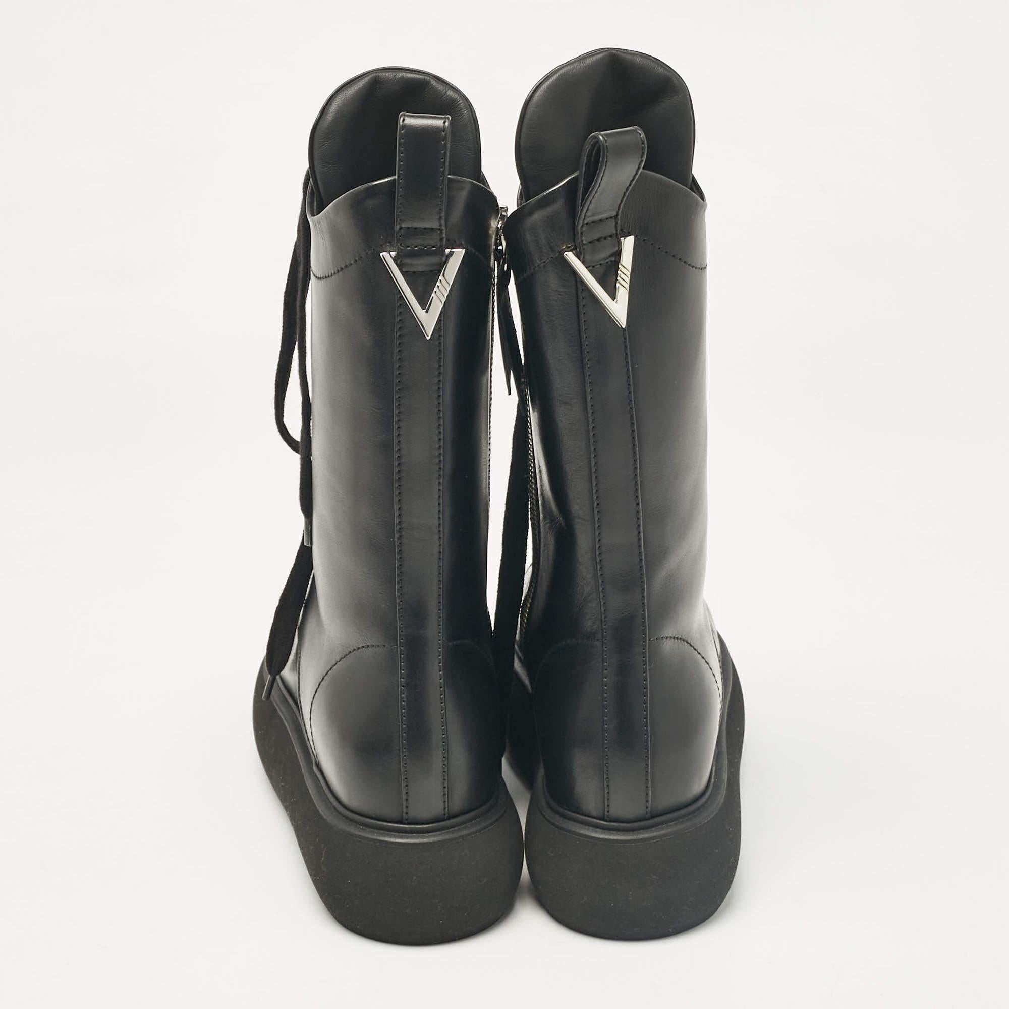 The Attico Black Leather Lace Up Mid Calf Boots Size Size 37 1