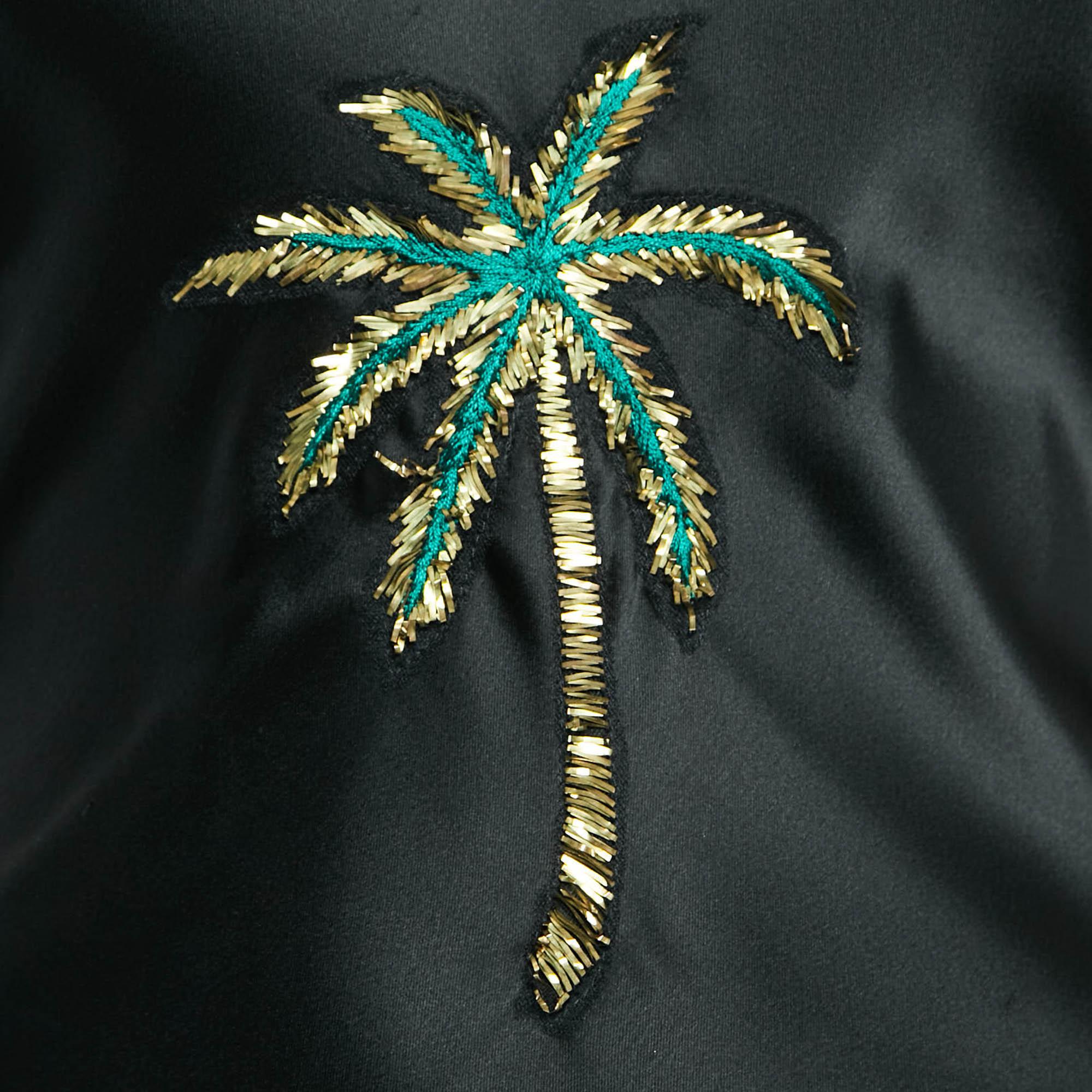 The Attico Black Palm Tree Embroidery Silk Raw Edges Maxi Dress M In Good Condition In Dubai, Al Qouz 2