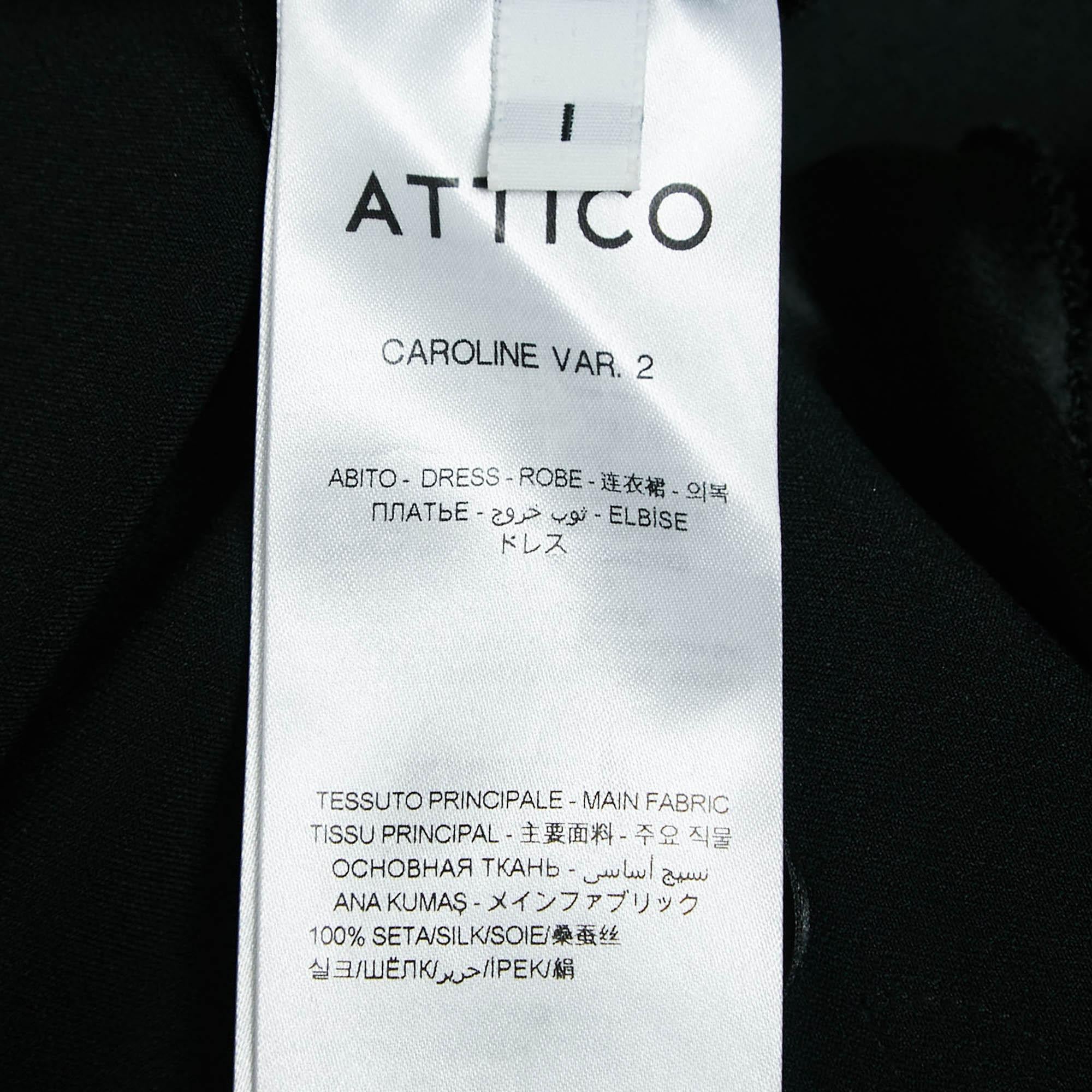 The Attico Black Palm Tree Embroidery Silk Raw Edges Maxi Dress M 1