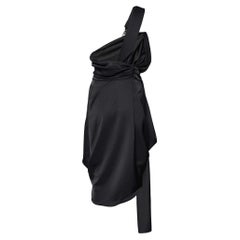 The Attico Black Sateen Draped Clasp Detail One Shoulder Dress S