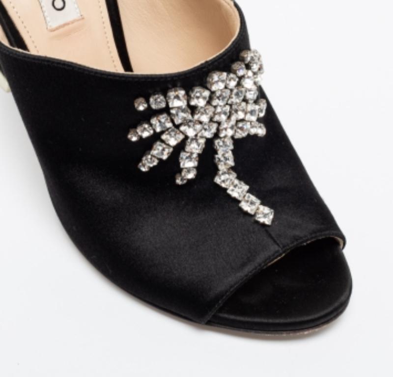  The Attico Satin noir Crystal Embellished Pamela Mules Size 37 Pour femmes 