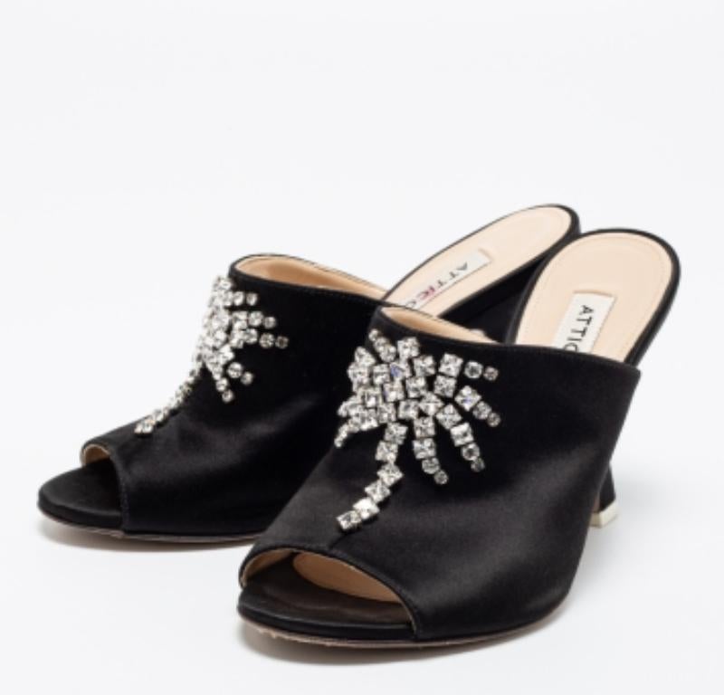 The Attico Satin noir Crystal Embellished Pamela Mules Size 37 3