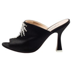 The Attico Satin noir Crystal Embellished Pamela Mules Size 37