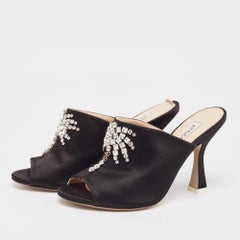 The Attico Black Satin Crystal Embellished Pamela Mules Size 38