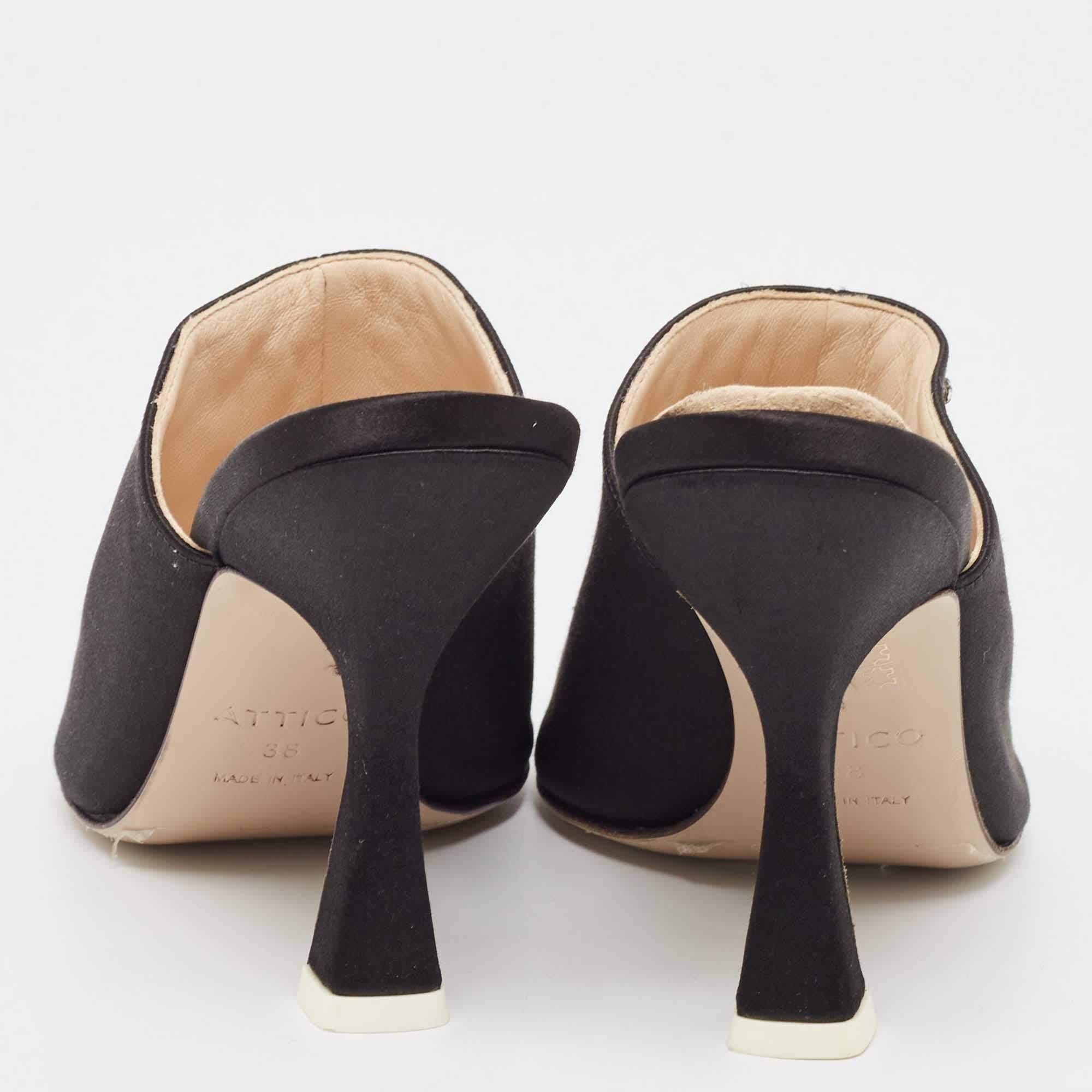 The Attico Satin noir Crystal Embellished Pamela Mules Size 38 Pour femmes en vente