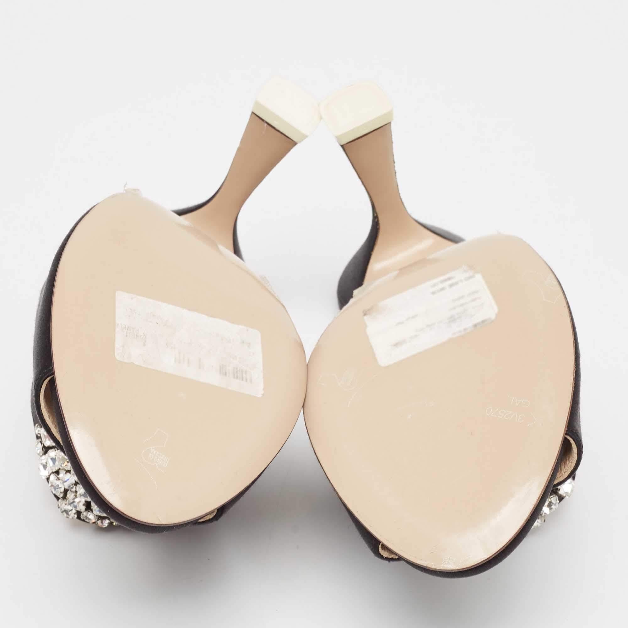 The Attico Satin noir Crystal Embellished Pamela Mules Size 38 en vente 1