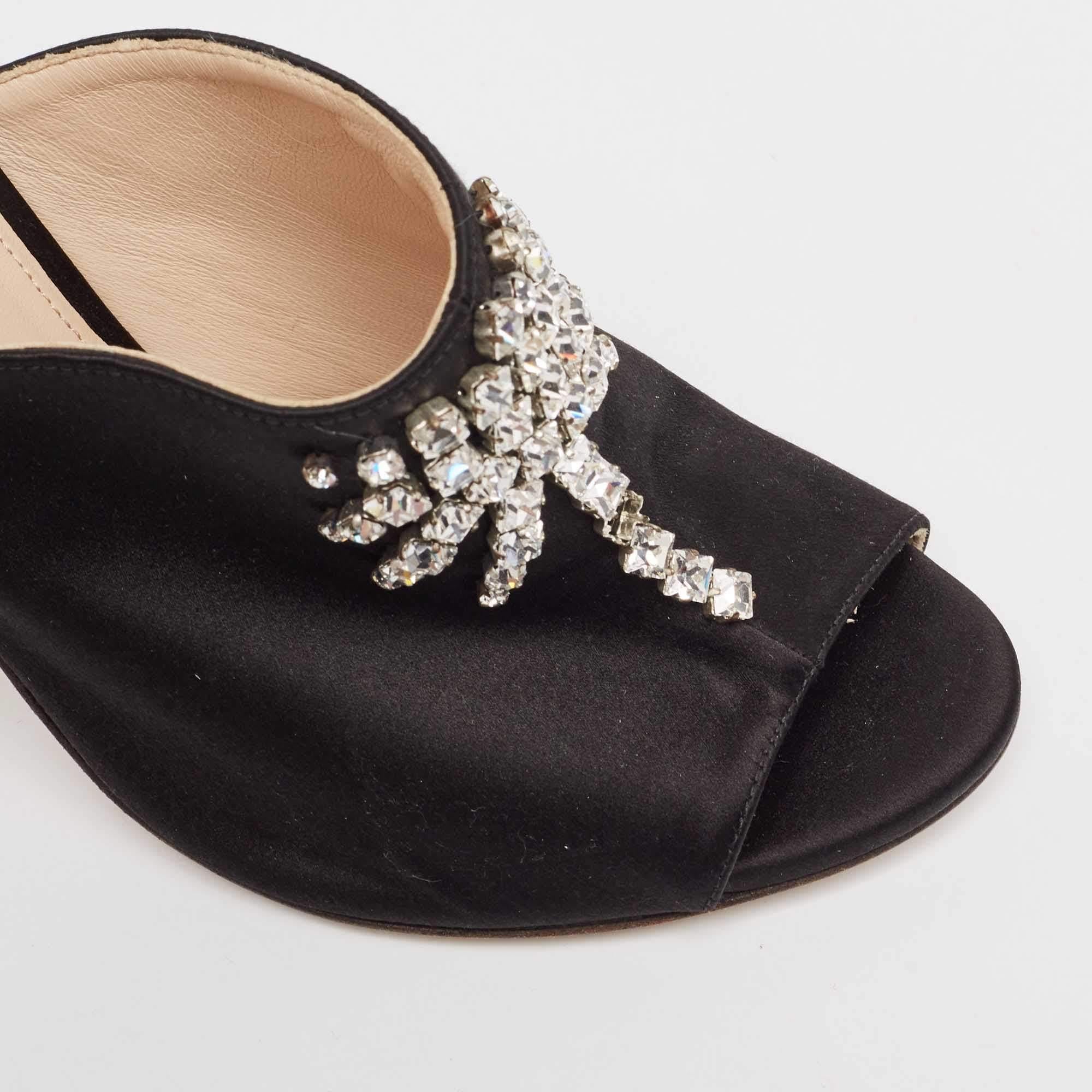 The Attico Satin noir Crystal Embellished Pamela Mules Size 38 en vente 2