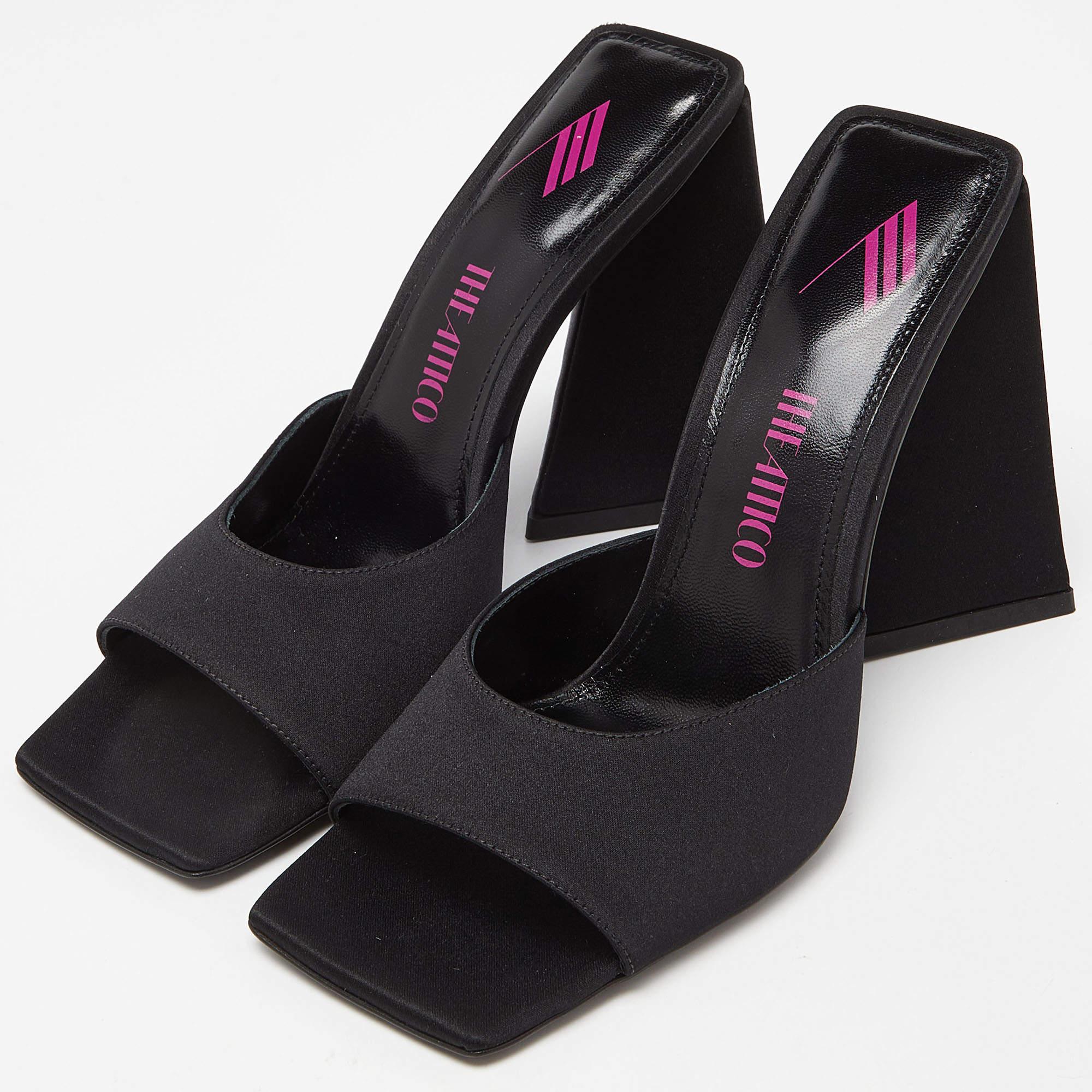 Women's The Attico Black Satin Devon Slide Sandals Size 38.5 For Sale