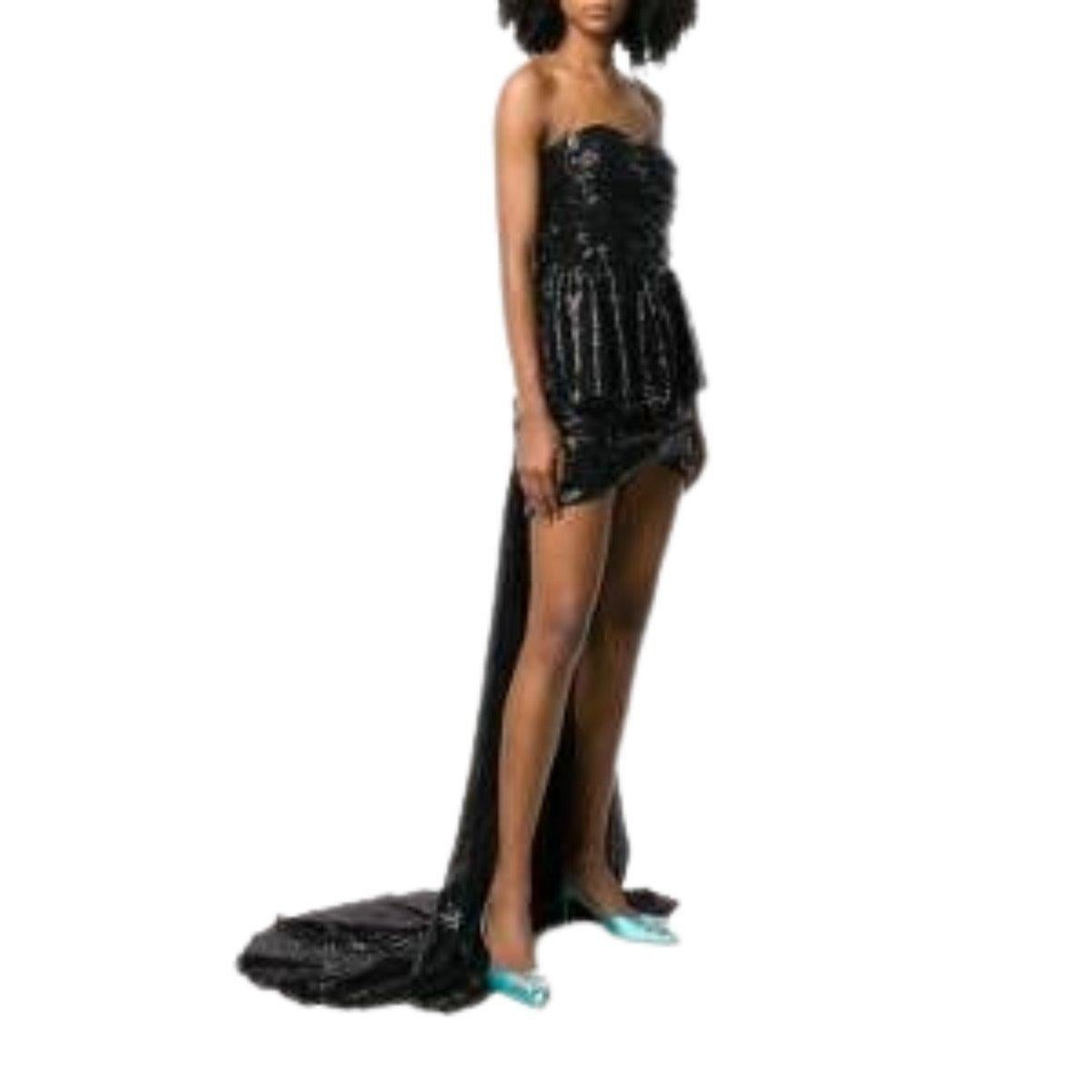 The Attico Black Sequinned Gown With Cape In New Condition For Sale In Brossard, QC